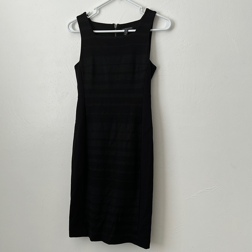 Eileen Fisher Black Gray Striped stretch Ponte Dress